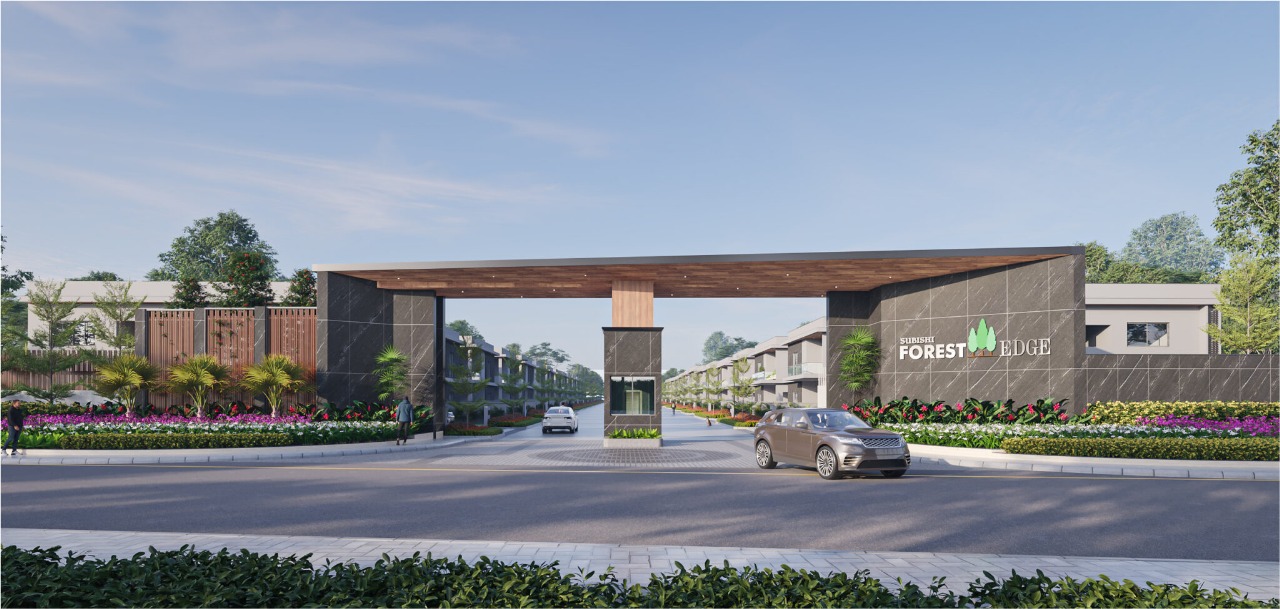 Grand entrance gateway of subhishi forest edge villa gated community in hyderabad